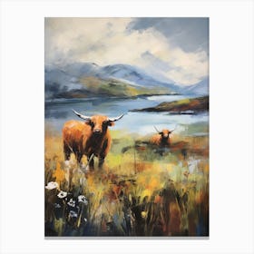 A Highland Cow & A Calf Impressionism Style 1 Canvas Print