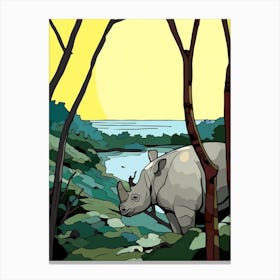 Geometric Rhino Line Illustration By The River 5 Canvas Print