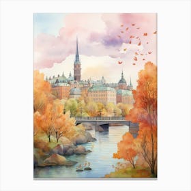 Stockholm Sweden In Autumn Fall, Watercolour 3 Canvas Print