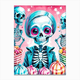 Cute Skeleton Candy Halloween Painting (26) Canvas Print
