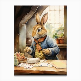 Bunny Reading Rabbit Prints Watercolour 3 Canvas Print