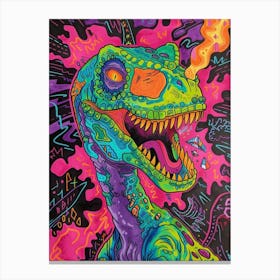 Graphic Line Dinosaur Colourful Portrait Canvas Print