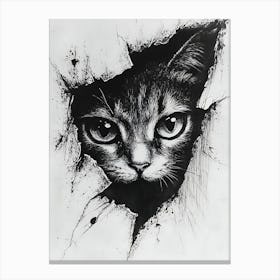 Angry Cat Watching from Wall Hole 1 Canvas Print