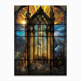 Stained Glass Window Artistic Light Scene Castle Canvas Print