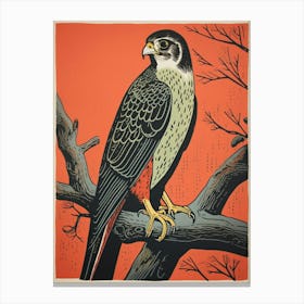 Vintage Bird Linocut Falcon 7 Canvas Print