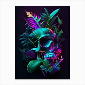 Skull With Neon Accents 2 Botanical Canvas Print