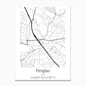 Finglas,Ireland Minimalist Map Canvas Print