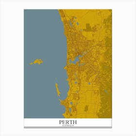 Perth Yellow Blue Map Canvas Print