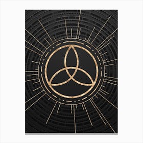 Geometric Glyph Symbol in Gold with Radial Array Lines on Dark Gray n.0247 Canvas Print