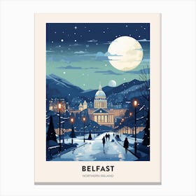 Winter Night  Travel Poster Belfast Northern Ireland 1 Canvas Print