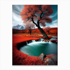 Red Tree In A Stream 2 Canvas Print