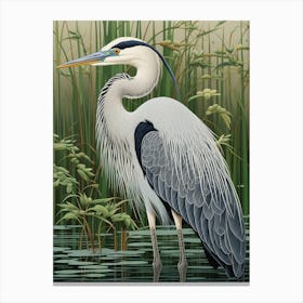 Ohara Koson Inspired Bird Painting Great Blue Heron 2 Canvas Print