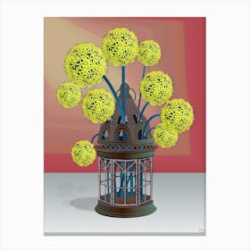 Yellow Allium Flowers In An Antique Candle Lamp 1 Canvas Print
