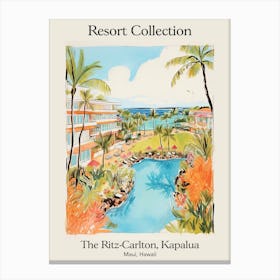 Poster Of The Ritz Carlton, Kapalua   Maui, Hawaii   Resort Collection Storybook Illustration 3 Canvas Print