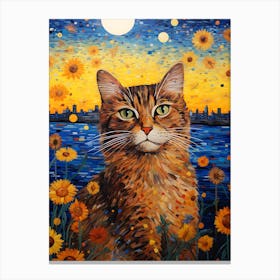 Cat In Sunflowers 2 Canvas Print