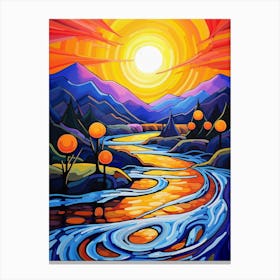 River in Sunset IV, Vibrant Colorful Painting in Van Gogh Style Canvas Print