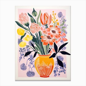 Colourful Bouquet Of Flowers In Risograph Style 8 Canvas Print