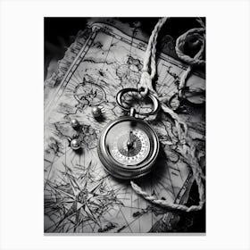 Compass On A Map 2 Canvas Print