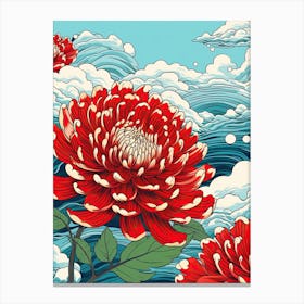 Great Wave With Zinnia Flower Drawing In The Style Of Ukiyo E 3 Canvas Print