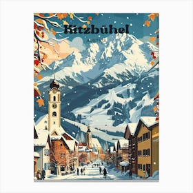 Kitzbuhel Austria Winter Travel Art Illustration Canvas Print