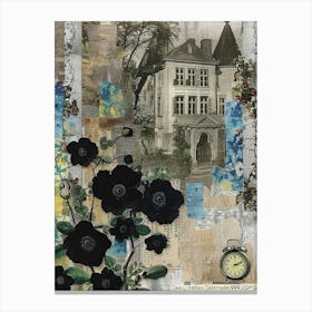 Black Flowers Scrapbook Collage Cottage 1 Canvas Print