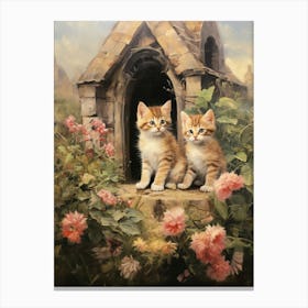 Cute Kittens In Medieval Village 2 Canvas Print