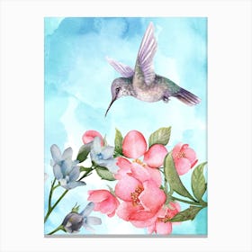 Watercolor Hummingbird And Flowers Canvas Print