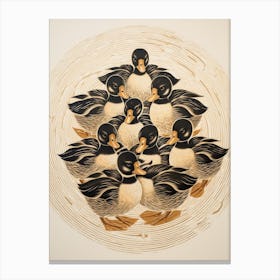 Duckling Family Japanese Style Painting 1 Canvas Print