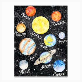 Watercolor Planets Canvas Print — Space Neon Watercolor #19 Canvas Print