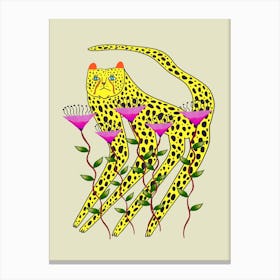 Cheetah And Purple Flowers Canvas Print