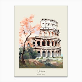 Colosseum   Rome, Italy   Cute Botanical Illustration Travel 1 Poster Canvas Print