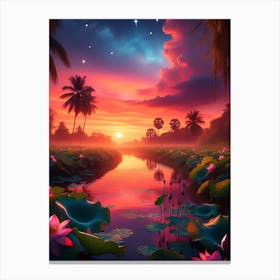 Beautiful Lotus Lake Landscape 12 Canvas Print