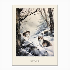 Winter Watercolour Stoat 2 Poster Canvas Print