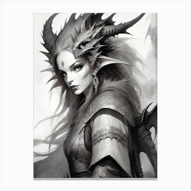 Dragonborn Black And White Painting (27) Canvas Print