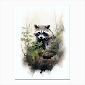 Raccoon Woodland Watercolour 1 Canvas Print