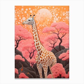 Giraffe In The Nature With Trees Pink 6 Canvas Print