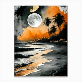 Full Moon At The Beach 1 Canvas Print