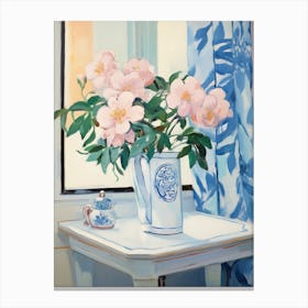 A Vase With Camellia, Flower Bouquet 2 Canvas Print