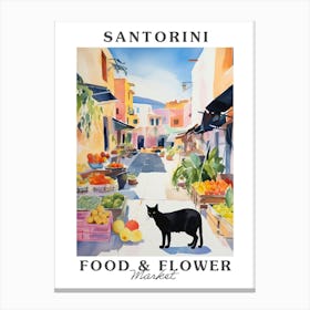 Food Market With Cats In Santorini 2 Poster Canvas Print