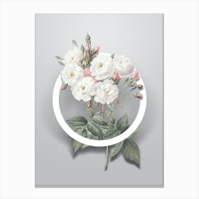 Vintage Noisette Roses Minimalist Floral Geometric Circle on Soft Gray Canvas Print
