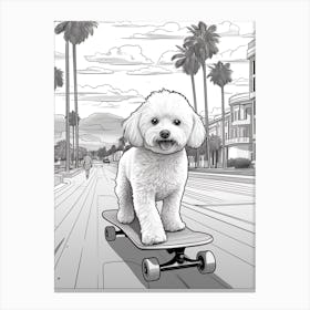 Bichon Frise Dog Skateboarding Line Art 2 Canvas Print
