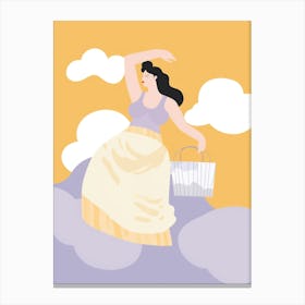 Woman With Basket On The Clouds Canvas Print