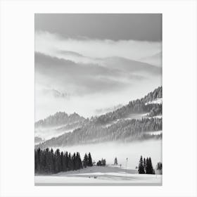 Val Gardena, Italy Black And White Skiing Poster Canvas Print