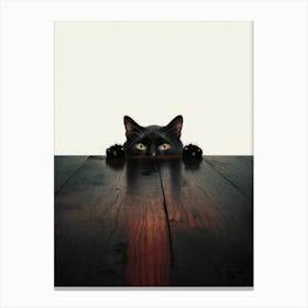 Black Cat Peeking Over Table Canvas Print