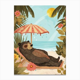Sloth Bear Relaxing In A Hot Spring Storybook Illustration 4 Canvas Print