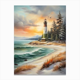 Lighthouse At Sunset 3 Canvas Print