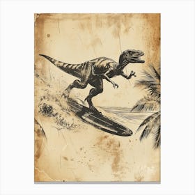 Vintage Microraptor Dinosaur On A Surf Board 2 Canvas Print