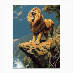 Barbary Lion Relief Illustration On A Cliff 4 Canvas Print