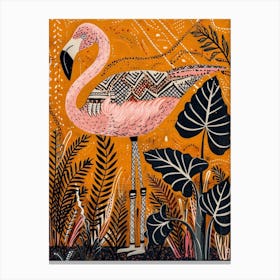 Greater Flamingo And Alocasia Elephant Ear Boho Print 4 Canvas Print