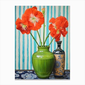 Flowers In A Vase Still Life Painting Amaryllis 1 Canvas Print